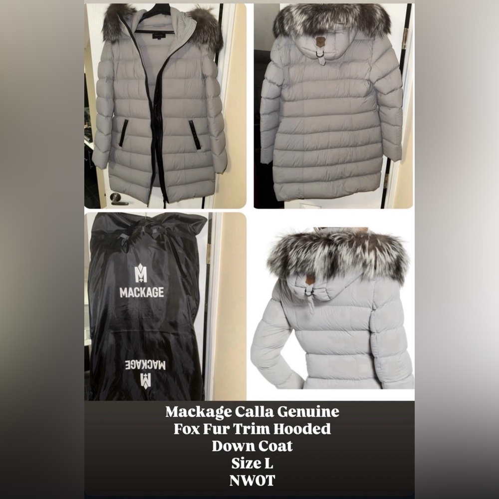 Mackage Calla Genuine Fox Fur Trim Hooded Down Coat |NWOT size L